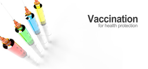 Medical syringe with a needle for vaccination. 3D Rendering