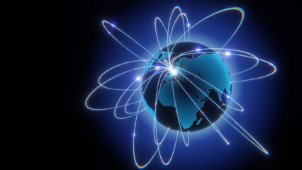 Globalization and communication concept. Earth and luminous rays. 3d rendering