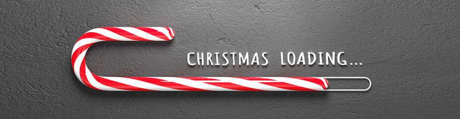 Merry Christmas loading concept with candy cane. 3d illustration