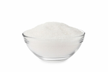 Fototapeta na wymiar Glass bowl of granulated sugar isolated on white