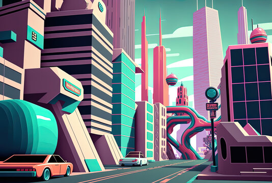 Background of the technology metaverse cyber city. Generative AI