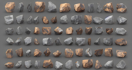 Ai Digital Illustration Set Of Rocks and Boulders