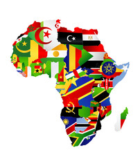 Map of Africa with flags and location on world map - 552907179