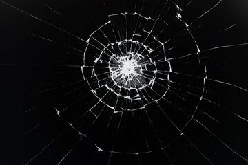 cracks on the glass impact on the glass, abstract background broken window damage