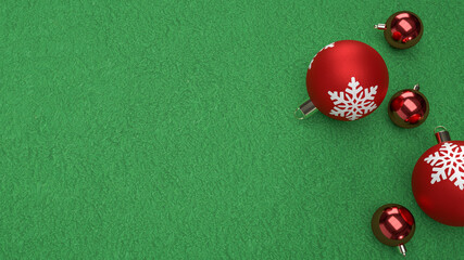 Fototapeta na wymiar red Christmas balls on green background 3d rendering