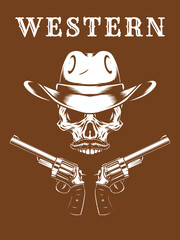 cowboy skull with hat and pistol poster