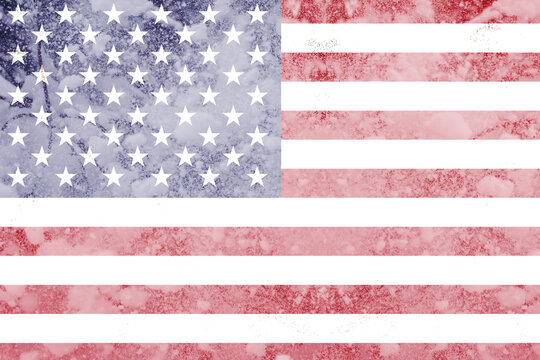 Defocus cold winter in USA. The concept of the energy crisis and the increasing demand for electricity. American flag snow holiday. Out of focus