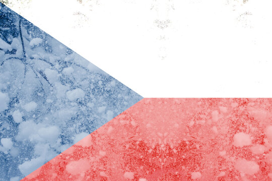 Defocus cold winter in Czech Republic. The concept of the energy crisis and the increasing demand for electricity. Czech Republic flag snow holiday. Out of focus