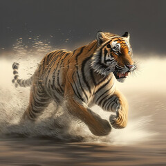 Fototapeta na wymiar Tiger Running Animal Action Shot | Midjourney Ai Generation