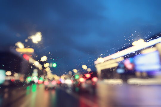 water drops window rain car traffic night, November weather