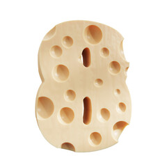 Cheese in the shape of a number 8, Eight cheese number on transparent background