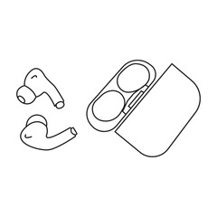 Air pods and box line art vector.