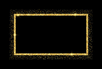 rectangle golden glitter frame with sparkling stars, luxury template for banner, card, header vector illustration