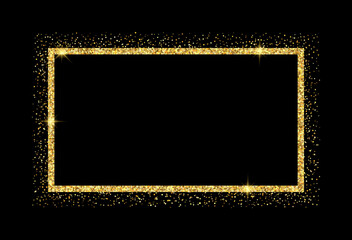 rectangle golden glitter frame with sparkling stars, luxury template for banner, card, header vector illustration