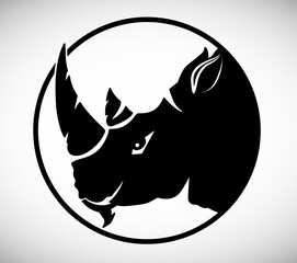 Rhino Logo. Rhinoceros silhouette icon. Horned animal symbol. Wild beast company strength sign. Vector illustration.
