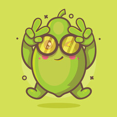 cute papaya fruit character mascot with peace sign hand gesture isolated cartoon in flat style design
