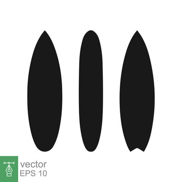 Surfboard icon set. Black silhouette of long surfboard, flat style. Longboard, surfer, tropical, beach, summer, sport concept. Solid, glyph vector illustration isolated on white background. EPS 10.