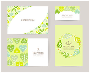 Leaves illustration, card template set for greeting card, eco banners