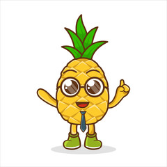 Pineapple Fruit cartoon businessman mascot character wearing tie and glasses