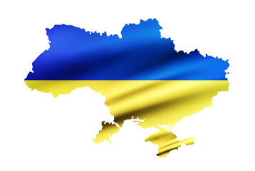 Ukraine contour map with Ukraine waving flag