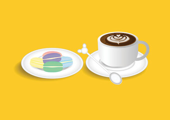 Cup of coffee on yellow background and copy space, relax time with coffee Stock Illustration vector