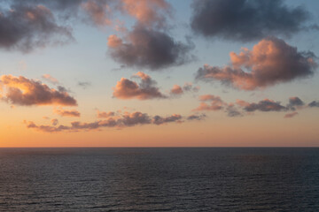 Pink sunset sky with clouds over the Baltic Sea, Svetlogorsk, Kaliningrad region, Russia