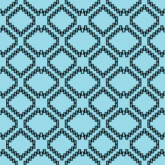 Illustrated simple chevron seamless pattern on blue and black background.