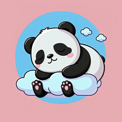 Cute Panda Sleep on a Cloud. KAWAII Stylish Comic Stamp. Flat Minimalist Design Art. For UI, WEB, Novel, Game, AD, Poster