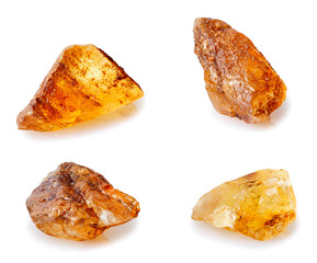 set of brown caramelized sugar lumps isolated on white