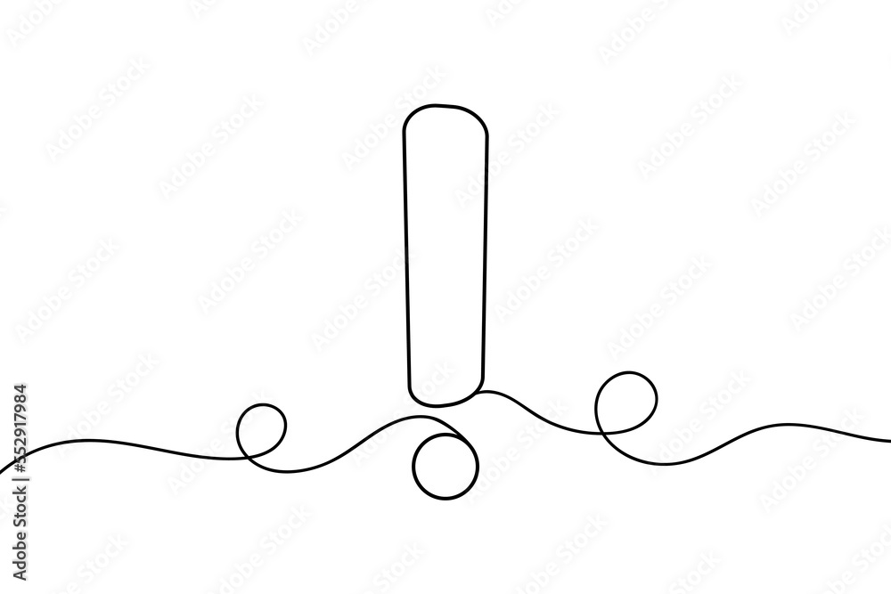 Poster exclamation mark linear background. continuous line drawing. one continuous line drawing of exclamat