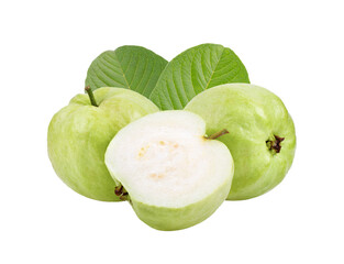 whole fresh guava with leaves on  transparent png