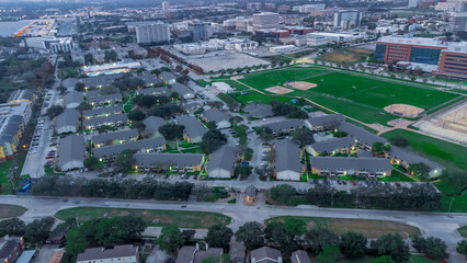 Evening time Aerial view of Houston city, Texas, USA