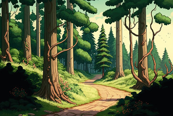 Obraz premium Forest path and large trees. Generative AI