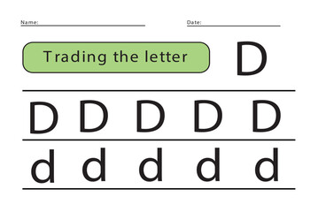 Trace letters of the English alphabet. Uppercase and lowercase letter D. Handwriting practice for preschool kids.