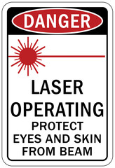 Laser danger warning sign and label laser operating