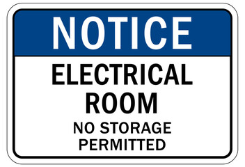 electrical room warning sign and label no storage permitted