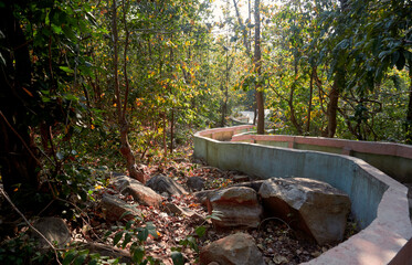 Concrete stairs leading to hilltop at Purulia (Jungle Mahals) district, through deciduous forest of Shorea robusta. Combination of hills and sal tree forests make this place a travel destination.