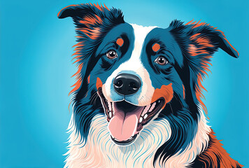 Border collie in a cheerful mood posing for the camera. isolated on a pastel blue background. Generative AI - obrazy, fototapety, plakaty