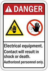 Electrical equipment warning sign and label contact will result in shock or death