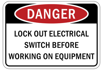 Fototapeta premium Electrical equipment warning sign and label lock out electrical switch before working on equipment