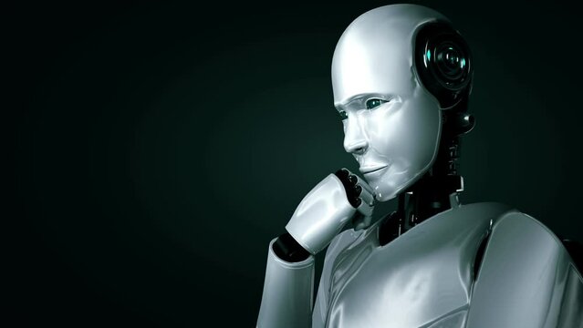 Futuristic robot artificial intelligence huminoid AI programming coding technology development and machine learning concept. Robotic bionic science research for future of human life. 3D rendering.