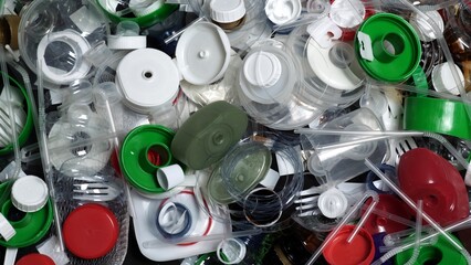 Plastic garbage from one household. Waste discarded or picked up from marine. City home trash made...