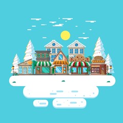 Fototapeta premium city ​​landscape in winter with flat design