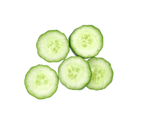 Fresh cucumber slices on transparen png, top view