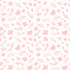 Fototapeta na wymiar Seamless pattern with pink flowers and twigs on a white background. 