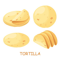 A set of tortillas on a white background. Mexican food.
 - obrazy, fototapety, plakaty