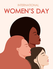 International Women's Day. Beautiful women of different nationalities.
