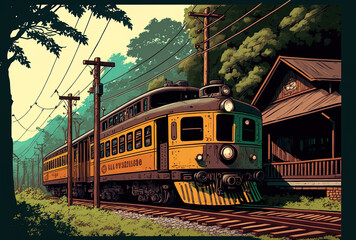 Naklejka premium Kanchanburi, Thailand'S Thai Vintage Train. Generative AI