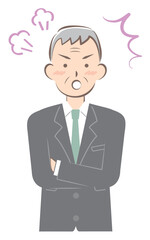 怒っているスーツ姿のシニア男性
