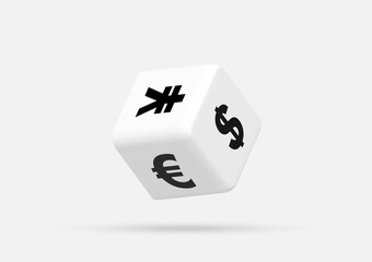3d concept with currency dice. excellent investing business and banking management. Investment management. 3D icon stock finance 3D rendering illustration.